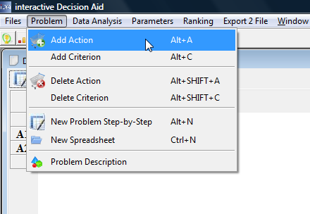 Menu: Problem --> Add Action