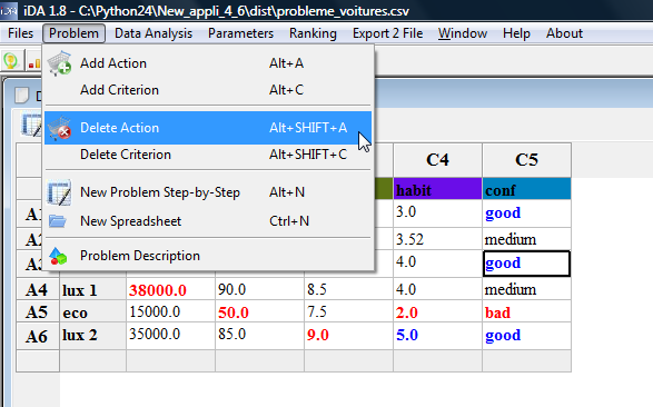 Delete an action: Menu Problem --> Delete action