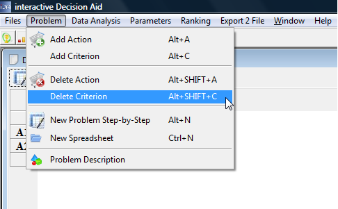Delete a criterion: Menu Problem --> Delete Criterion