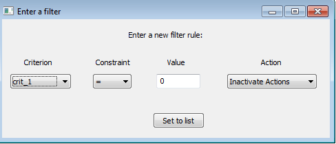 Define a filter to eliminate/inactivate a subset of actions.