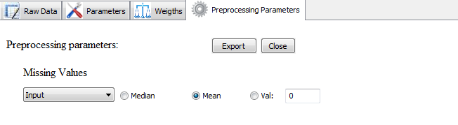 Choose here your parameters to change missing values.